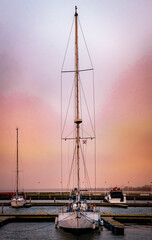 Fototapeta premium Beautiful sunset sky and yachts in Sopot Marina, Baltic Sea coast