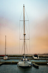 Fototapeta premium Beautiful sunset sky and yachts in Sopot Marina, Baltic Sea coast