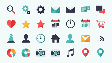 Collection of colorful flat design icons for web and mobile applications.