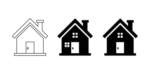Fototapeta premium Three house icons in varying styles including outline and solid fill style