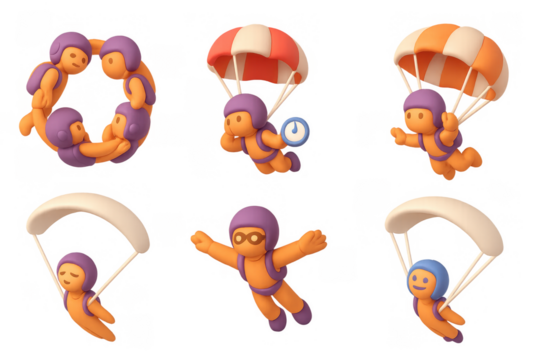 Skydiving icon set for adventure and sport design projects