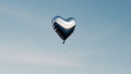 Heart shaped water droplet reflecting light against a blue sky