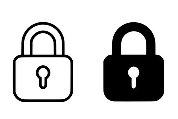 Icon, padlock illustration, black and white, outline and silhouette