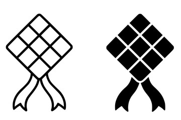 Icon, ketupat illustration (islamic diamond rice), black and white, outline and silhouette