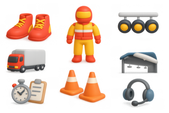 Racing icons set with simple cute designs for infographics and games