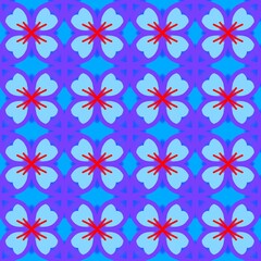 Vibrant abstract floral seamless pattern with blue and purple petal shapes , flower fabric pattern