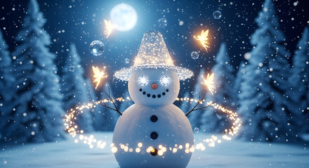 Magical Snowman with Sparkling Winter Lights