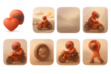 Cartoon motorcycle racing icons for design and illustration projects