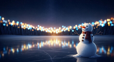 Snowman Under Colourful Winter Lights