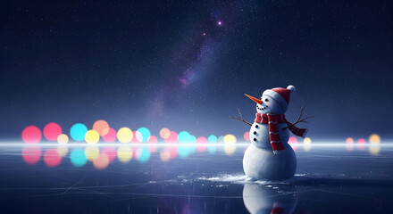 Snowman Under Colourful Winter Lights