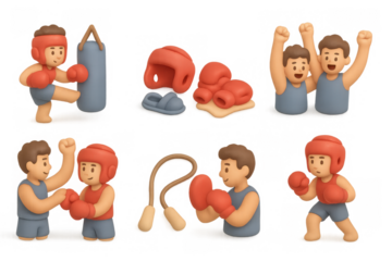 Kickboxing training icons set for fitness and exercise design