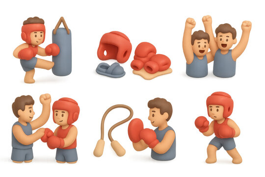 Kickboxing training icons set for fitness and exercise design