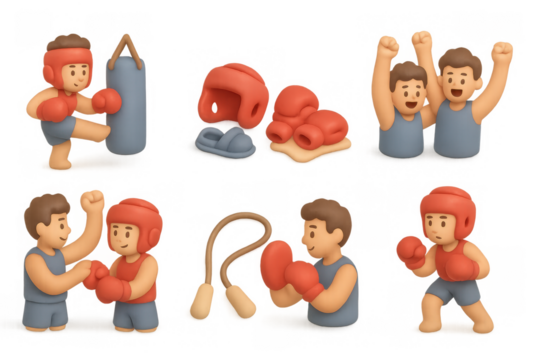 Kickboxing training icons set for fitness and exercise design