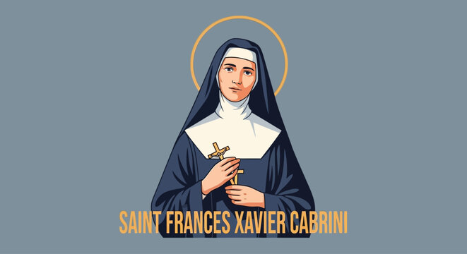 Saint Frances Xavier Cabrini illustration, a symbol of faith and historical significance perfect for educational materials, religious studies, and cultural projects worldwide