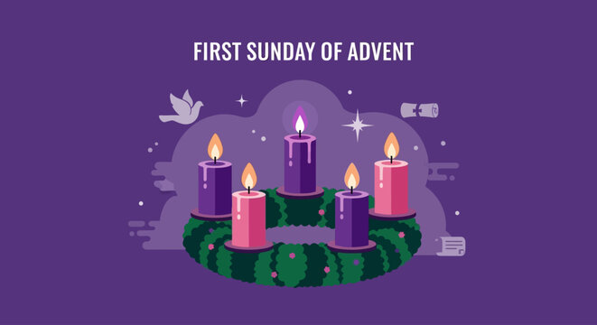 Celebrate the First Sunday of Advent with this spiritual wreath and candles, a beautiful reminder of hope, peace, joy, and love during the Christmas season