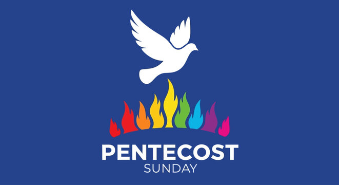 Celebrate Pentecost Sunday with vibrant flames, a dove of peace, and a message of faith and unity for your church or religious community's announcements - Powered by Adobe