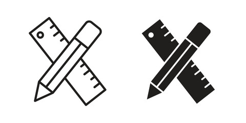Pencil and ruler icon or logo pack. Vector Illustration Outline and flat