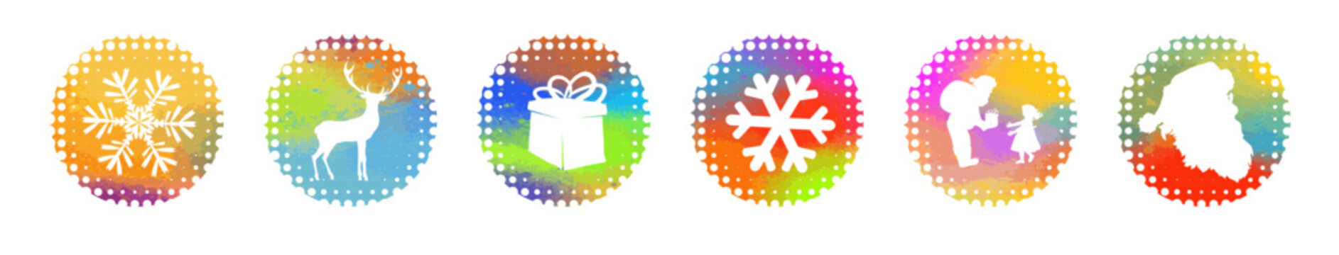 Naklejki Merry Christmas colored stickers , hand drawn. Not AI, Vector illustration