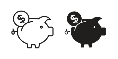 Piggy bank icon or logo pack. Vector Illustration Outline and flat