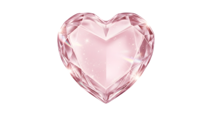 Gleaming pink faceted heart diamond gem isolated on transparent background