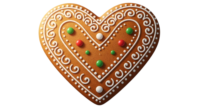 Gingerbread heart decorated holiday treat isolated on transparent background - Powered by Adobe