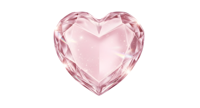 Gleaming pink faceted heart diamond gem isolated on transparent background