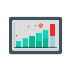 Flat design bar and line graph on a digital tablet isolated on transparent background isolated on white background silhouette