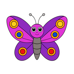 Cute cartoon purple butterfly with colorful eye spots isolated on white background isolated on transparent background silhouette