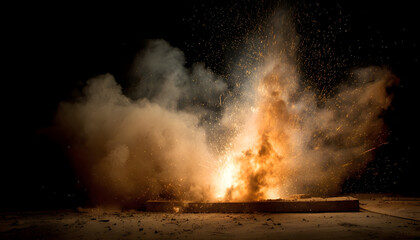 A metallic object bursts into a dramatic explosion of sparks and smoke.