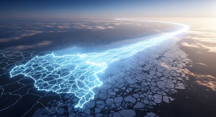 Conceptual abstract line across ice and water