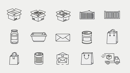 Collection of Packaging and Delivery Icons in Outline Style.