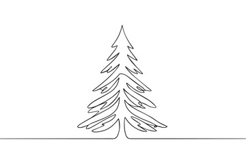 Holographic Christmas tree in continuous line drawing illustration