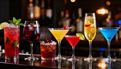 colorful cocktails on the bar counter
