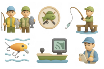 Fishing icons set - simple designs for creative projects