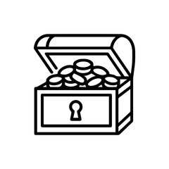 chest of gold vector line icon on a white background Vector line icon on a white background