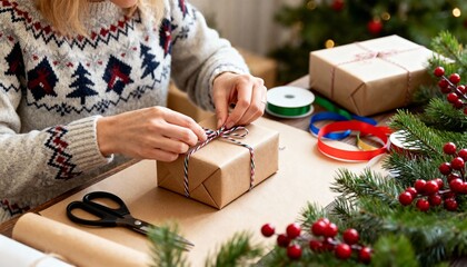 Gift box in the hands of mother and daughter, Christmas mood.