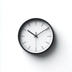 clock on white wall, black face, minimalist design, gray and white color scheme, soft natural lighting, modern aesthetic, suitable for home decor, office interior, website banner, social media post