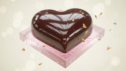 Heart-shaped chocolate on translucent sugar glass pedestal  
