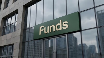 Naklejka premium Funds Signage Adorns the Entrance of an Imposing Modern Building