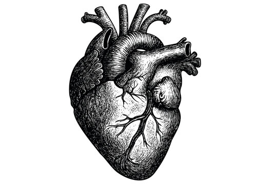 Detailed vintage engraving illustration of a human anatomical heart &mdash; stock vector.