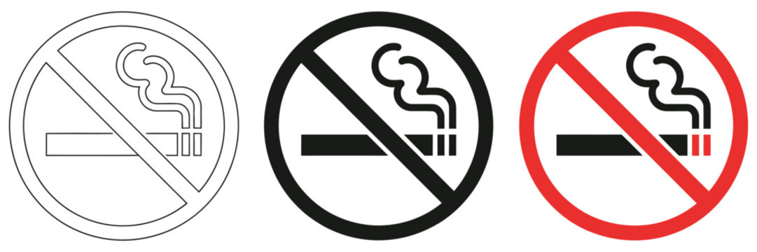 No smoking icon featuring a forbidden cigarette symbol with minimal linear outline, clean editable stroke, simple warning design, modern vector graphic, white background, health safety illustration, p - Powered by Adobe