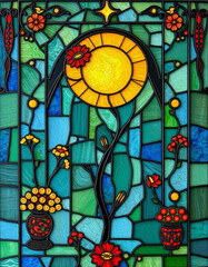 Stained glass. Oriental pattern. Oil painting. Pattern for printing on wall decorations, covers, leaflets, business cards