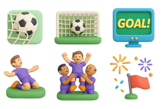 Soccer goal celebration icons for sports theme design and football event promotion