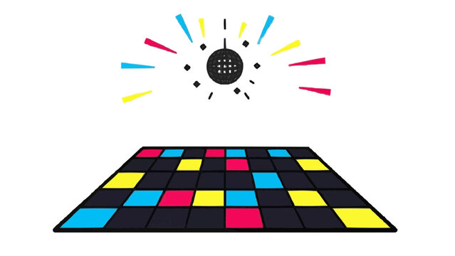 Groovy disco ball and vibrant dance floor, ready for a retro party or funky celebration - Powered by Adobe