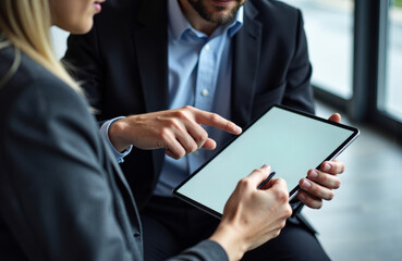 Business meeting with a tablet in a modern office setting