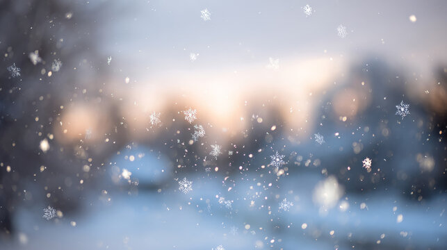 Falling snow creating bokeh in winter forest - Powered by Adobe