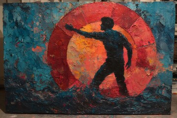 Obraz premium silhouette of a rescuer in a palette knife painting