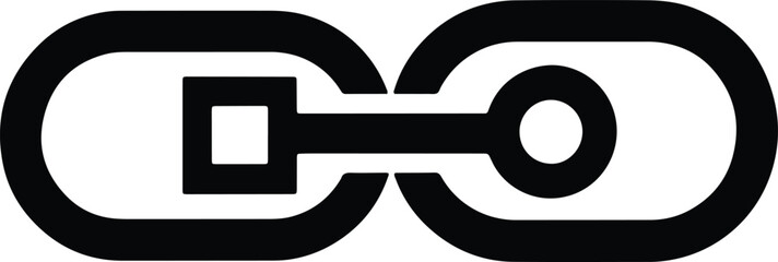 Obraz premium Black stylized chain link icon with square and circle ends on white connection symbol