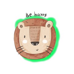 cartoon lion. Colorful illustration, flat style. design for cards, print, posters, logo, cover	
