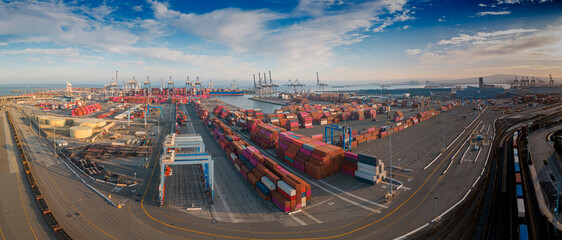 Panoramic view of port operations